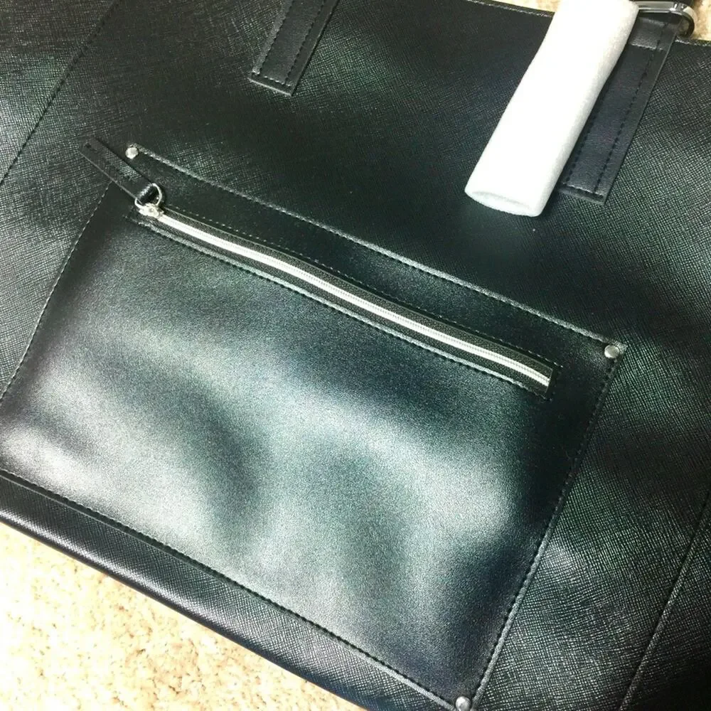 Black Tote Bag Large with Front Pocket - Picture 2 of 6